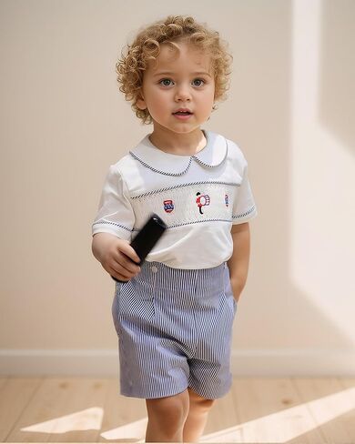 Smocked toddler boy outfits Summer Cotton Short Sleeve boys' button-down shirts Casual 2 piece Clothing Set in Kuwait
