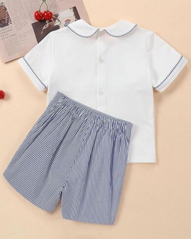 Smocked toddler boy outfits Summer Cotton Short Sleeve boys' button-down shirts Casual 2 piece Clothing Set in Kuwait