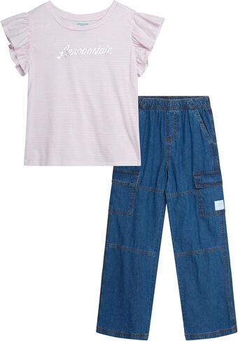 AEROPOSTALE Girls' Pants Set - 2 Piece All Over Print Graphic Tee and Denim Cargo Pants - Casual Outfit for Girls (7-16) in Saudi Arabia