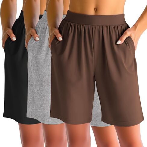 3 Pack Women's Bermuda Shorts, 12 Inch Long Shorts High Waist Shorts with Pockets Casual Summer Knee Length Shorts in Saudi Arabia