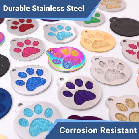 Gotags Paw Paw Print Pet Tag Stailless Steel for Dogs and Cats ، 4 خطوط من اسم المعرف المحفور المخصص والرقم ، في الفولاذ المقاوم للصدأ و 15 لونًا بريقًا (حزمة صغيرة من 1) in Kuwait