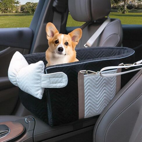 Small Dog Car Seat, Portable Dog Seat with Soft Washable Cushion,Center Console Dog Car Seat for Small Dogs Up to 13lbs(Grid Grey) in Saudi Arabia