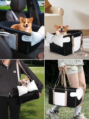 Small Dog Car Seat, Portable Dog Seat with Soft Washable Cushion,Center Console Dog Car Seat for Small Dogs Up to 13lbs(Grid Grey) in Saudi Arabia