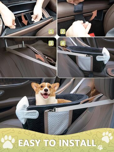 Small Dog Car Seat, Portable Dog Seat with Soft Washable Cushion,Center Console Dog Car Seat for Small Dogs Up to 13lbs(Grid Grey) in Saudi Arabia