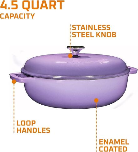 Bruntmor Enameled Cast Iron Dutch Oven - 3.8 Qt Casserole Dish with Handles and Lid - Non-Stick Enamel Coated Cast Iron Skillet - Braiser Pan Cookware with Steel Knob Cover - Marine Blue in Saudi Arabia