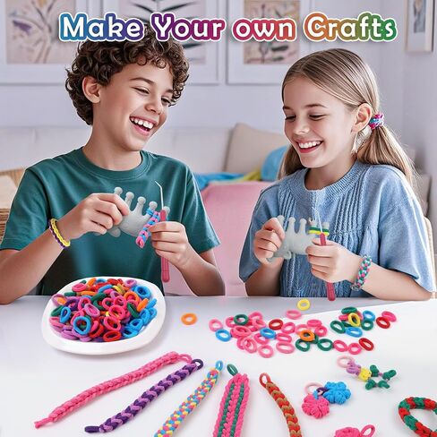 FUNiOi Kids Art and Craft Kit, Rubber Band Bracelet Make Toy, Cat Weaving Comb, 1000+ Colorful Hair Ties, DIY, Organizer Case, Gift for Girls 7-12 Years in Saudi Arabia