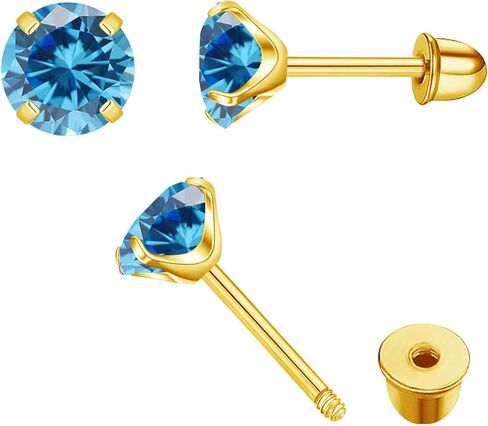 Round Cubic Zirconia Stud Earrings for Women Girls, 4mm Birthstone Stud Earrings Hypoallergenic Flat Back Stud Earrings Stainless Steel Cartilage Earrings Brilliant Handmade Screw Back Earrings in Kuwait