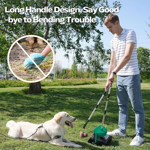 UPSKY Dog Pooper Scooper Swivel Bin & Rake Kit with 100 Waste Bags,33.4" Stainless Steel Long Handle Heavy Duty Pet Poop Shovel for Large Medium Small Dogs, Odor-Proof Lid for Yard/Lawn/Outdoor Use in Kuwait