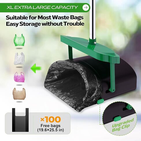 UPSKY Dog Pooper Scooper Swivel Bin & Rake Kit with 100 Waste Bags,33.4" Stainless Steel Long Handle Heavy Duty Pet Poop Shovel for Large Medium Small Dogs, Odor-Proof Lid for Yard/Lawn/Outdoor Use in Kuwait