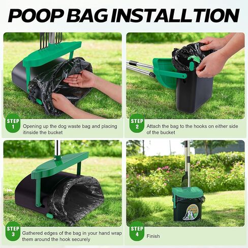 UPSKY Dog Pooper Scooper Swivel Bin & Rake Kit with 100 Waste Bags,33.4" Stainless Steel Long Handle Heavy Duty Pet Poop Shovel for Large Medium Small Dogs, Odor-Proof Lid for Yard/Lawn/Outdoor Use in Kuwait