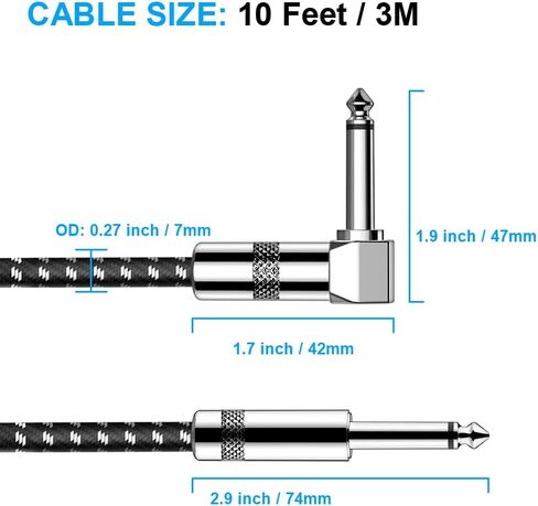 New bee Guitar Cable 10 ft Electric Instrument Cable Bass AMP Cord 1/4 Straight to Straight for Electric Guitar, Bass Guitar, Electric Mandolin, Pro Audio in Saudi Arabia