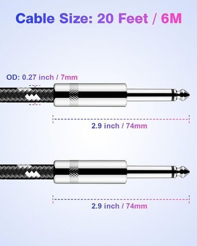 New bee Guitar Cable 10 ft Electric Instrument Cable Bass AMP Cord 1/4 Straight to Straight for Electric Guitar, Bass Guitar, Electric Mandolin, Pro Audio in Saudi Arabia