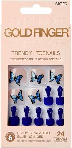 GoldFinger Press On Toenails Kit Wider Fit, Shine Glazed Glitter Metallic Sprinkle Color Fake Toenail, Ready to Wear Gel & Manicure Stick, Mini Glue included, Long-Lasting Convenient & Easy to Apply in Saudi Arabia