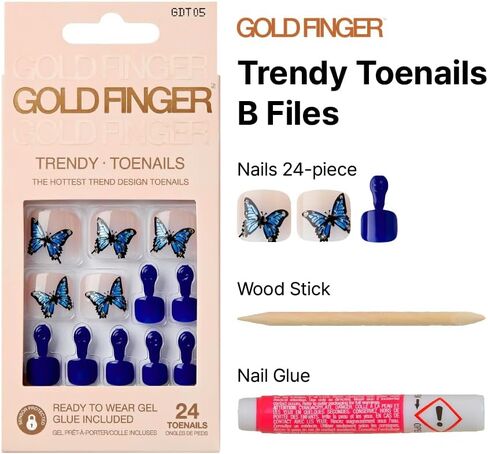 GoldFinger Press On Toenails Kit Wider Fit, Shine Glazed Glitter Metallic Sprinkle Color Fake Toenail, Ready to Wear Gel & Manicure Stick, Mini Glue included, Long-Lasting Convenient & Easy to Apply in Saudi Arabia