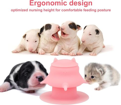 Puppy Milk Feeder,Dispenser Food Grade Silicone with 4 Dummy Nipples 230ml Capacity,Leak Proof Ideal Height Strong Suction,Puppy Milk Feeding Station for Newborn Dogs(Pink) in Kuwait