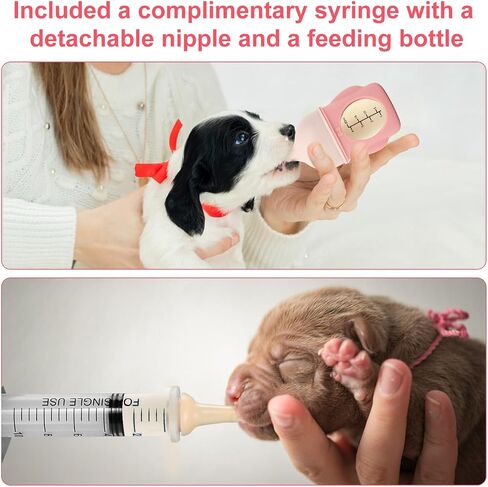 Puppy Milk Feeder,Dispenser Food Grade Silicone with 4 Dummy Nipples 230ml Capacity,Leak Proof Ideal Height Strong Suction,Puppy Milk Feeding Station for Newborn Dogs(Pink) in Kuwait