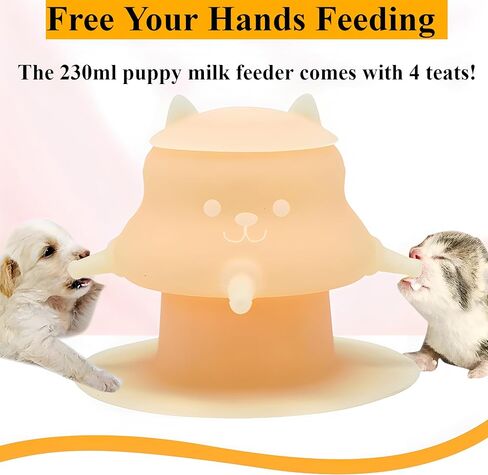 230ML Silicone Puppy Feeder for Multiple Puppies, Puppy Milk Feeder Puppy Bottles for Nursing Station with 4 Teats for Kittens, Puppies, Rabbits, Pigs Nursing Supplies (Orange) in Kuwait
