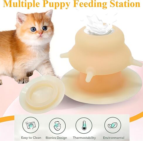 230ML Silicone Puppy Feeder for Multiple Puppies, Puppy Milk Feeder Puppy Bottles for Nursing Station with 4 Teats for Kittens, Puppies, Rabbits, Pigs Nursing Supplies (Orange) in Kuwait