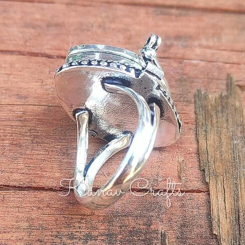حلقة السم القديمة | الزمرد ، حلقة السم | مقصورة سرية | Boho Hippie | 925 Sterling Silver Plated | هدية عيد الهالوين ، حلقة حبوب منع الحمل ، هدايا عيد الأم (8.5) in Saudi Arabia