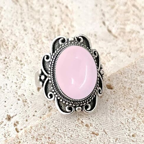 Natural Oval Green Dongling Jade Stone Boho Ring,Retro Antique S925 Sterling Silver Crystal Quartz Gemstone Wide Chunky Bohemian Statement Ring Jewelry for Women Her (A05_Dongling Jade, 8) in Saudi Arabia
