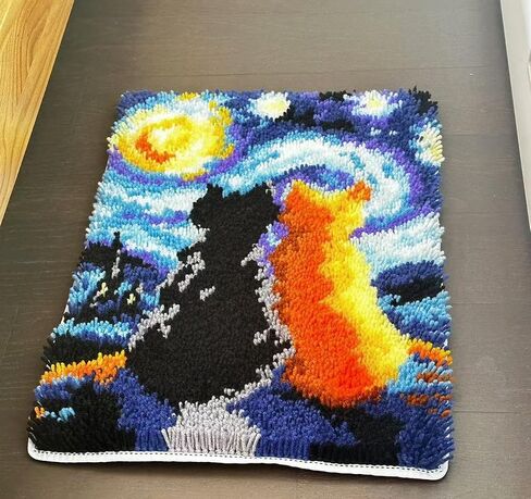 Glaecyy Latch Hook Kits Rug Crochet خيوط خيوط طقم مع Starry Night Cat Color Canvas Canvas Brugwork Hook و Latch Kit Kids Decoration 20.5'x15 '' (Cat) in Kuwait
