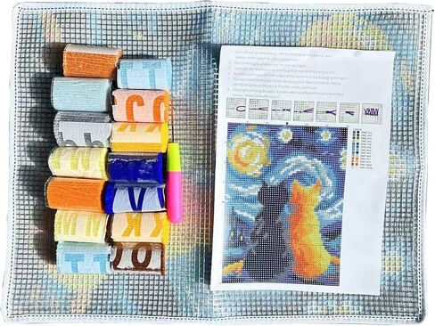 Glaecyy Latch Hook Kits Rug Crochet خيوط خيوط طقم مع Starry Night Cat Color Canvas Canvas Brugwork Hook و Latch Kit Kids Decoration 20.5'x15 '' (Cat) in Kuwait