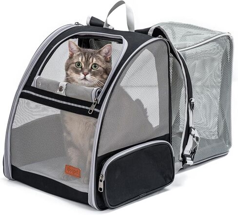 Expandable Cat Backpack Carrier Airline-Approved - Uoopet Foldable Pet Dog Carrier for 17 Lbs Large Cats and Small Dogs with Breathable Ventilation Mesh, Travel Hiking Camping Outdoor(Black) in Saudi Arabia
