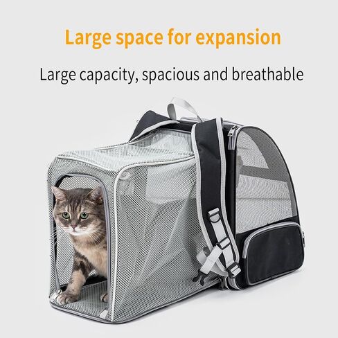 Expandable Cat Backpack Carrier Airline-Approved - Uoopet Foldable Pet Dog Carrier for 17 Lbs Large Cats and Small Dogs with Breathable Ventilation Mesh, Travel Hiking Camping Outdoor(Black) in Saudi Arabia