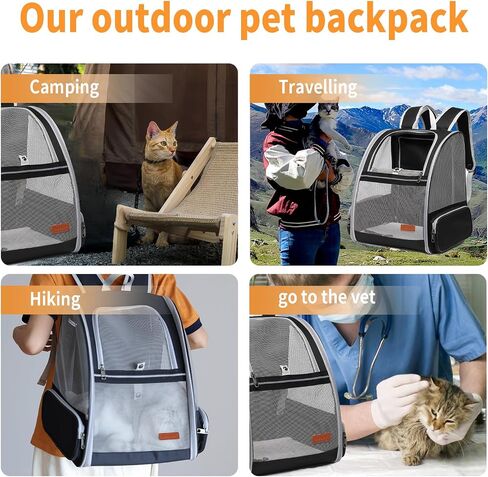 Expandable Cat Backpack Carrier Airline-Approved - Uoopet Foldable Pet Dog Carrier for 17 Lbs Large Cats and Small Dogs with Breathable Ventilation Mesh, Travel Hiking Camping Outdoor(Black) in Saudi Arabia