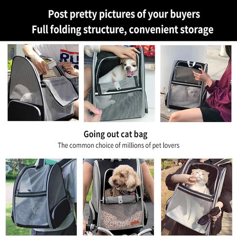 Expandable Cat Backpack Carrier Airline-Approved - Uoopet Foldable Pet Dog Carrier for 17 Lbs Large Cats and Small Dogs with Breathable Ventilation Mesh, Travel Hiking Camping Outdoor(Black) in Saudi Arabia