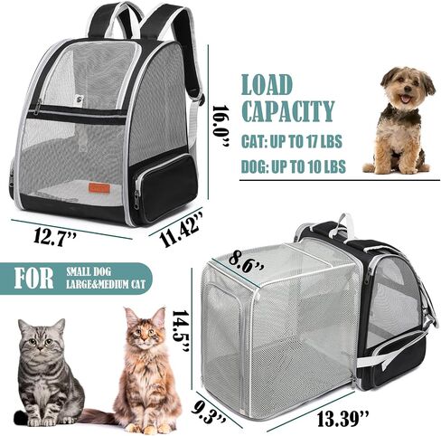 Expandable Cat Backpack Carrier Airline-Approved - Uoopet Foldable Pet Dog Carrier for 17 Lbs Large Cats and Small Dogs with Breathable Ventilation Mesh, Travel Hiking Camping Outdoor(Black) in Saudi Arabia