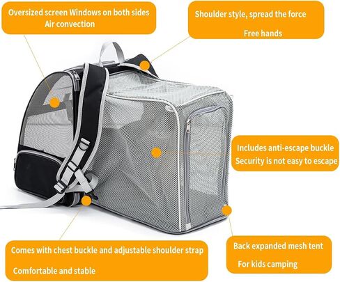 Expandable Cat Backpack Carrier Airline-Approved - Uoopet Foldable Pet Dog Carrier for 17 Lbs Large Cats and Small Dogs with Breathable Ventilation Mesh, Travel Hiking Camping Outdoor(Black) in Saudi Arabia