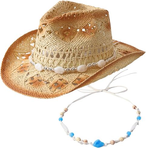 Straw Cowboy Hat for Women, Western Beach Coastal Cowgirl Hat with 2 Replacement Hat Bands, Shapeable Brim Beige in Saudi Arabia