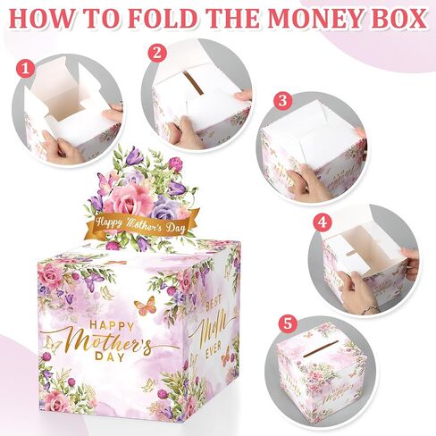 Mothers Day Money Box for Cash Gift Pull, Money Pull Box Gift Best Mom Ever, Funny Mothers Day Money Pull Box, Happy Mother’s Day Box for Cash with Pull Out Card DIY Set from Daughter Son (Watercolor) in Saudi Arabia