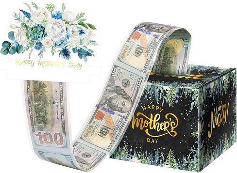 Mother's Day Money Box for Cash Gift Pull, Surprise Money Holder Cash Gift for Wife Mom Grandmother, DIY Fun with Pull Out Card and 50Pcs Transparent Bags (Pink Flower) in Saudi Arabia