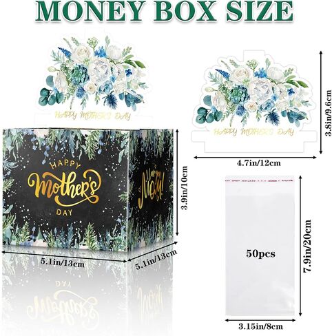 Mother's Day Money Box for Cash Gift Pull, Surprise Money Holder Cash Gift for Wife Mom Grandmother, DIY Fun with Pull Out Card and 50Pcs Transparent Bags (Pink Flower) in Saudi Arabia