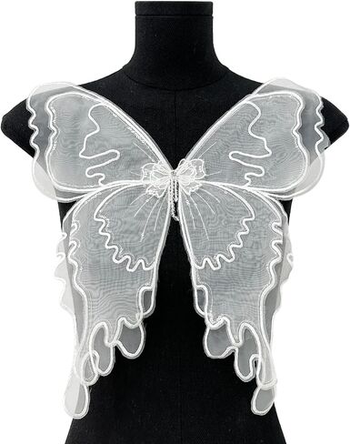 Embroidered Butterfly Patches Mesh Layer Organza Lace Collar Appliques Sew On Patch Wing DIY Clothing Pajamas Dresses Craft Decoration (Black) in Saudi Arabia