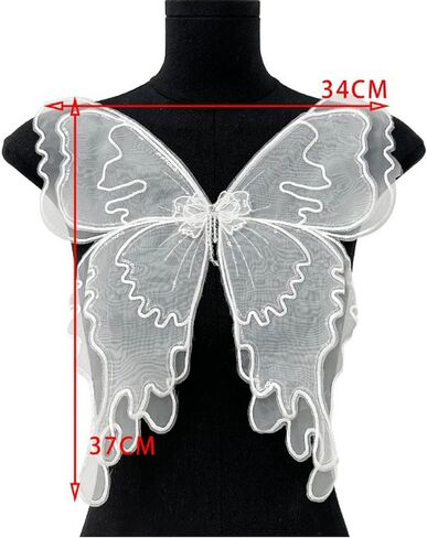 Embroidered Butterfly Patches Mesh Layer Organza Lace Collar Appliques Sew On Patch Wing DIY Clothing Pajamas Dresses Craft Decoration (Black) in Saudi Arabia
