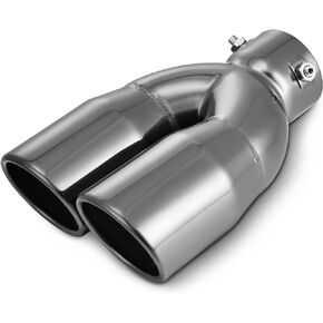 AUTOSAVER88 1.5-2.25 Inch Adjustable Dual Exhaust Tip, 1.5"-2.25" Inlet 3" Outlet 8.66" Long Stainless Steel Exhaust Tail Tip for 1.5"/1.75"/2.0"/2.25" O.D. Tailpipe, Bolt On, Black Plating
