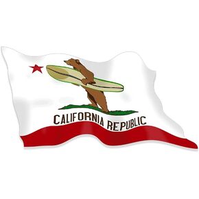California Surfing Bear Sticker (surf Board Flag Surfer ca Republic Beach Town Vinyl Decal for car Truck (3 x 5 inch)