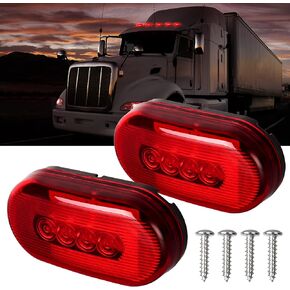 nifeida 2Pcs 4x2 Oval Red LED Side Marker Light 10 Diodes Surface Mount Waterproof Clearance Lights For RV Trailer Truck Camper Identification Light, Black Base