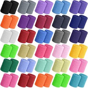 60 Pieces Colorful Sports Wristbands Cotton Wrist Sweat Bands for Women Sweatband Wristbands Wrist Sweatbands for Tennis Basketball Football Running Gymnastics Golf Working Out