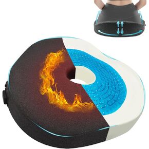 Mymyth Heated Gel Seat Cushion - Dual-Purpose Memory Foam Cushion - Cooling Gel Pressure Relief Cushions- Non-Slip Donut Pillow for Tailbone Sciatica Coccyx Low Back Pain
