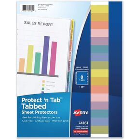 Avery Clear Protect 'n Tab Tabbed Sheet Protector Dividers, 5-Tab Set, Top Load, 5 Page Protectors (74160)