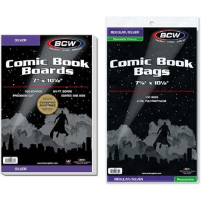 BCW Silver Age Comic Bags and Boards Combo (200 Ct) | 200 Silver Comic Backing Boards + 200 Resealable Silver Comic Bags | Archival Protection for Silver Age Comics | Clear Comic Storage Solution