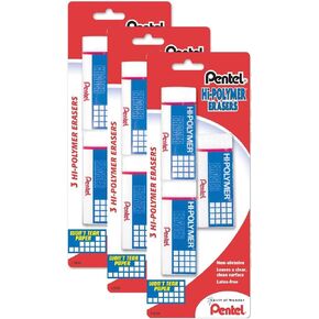 Pentel Hi-Polymer Block Eraser, Large, Pack of 9