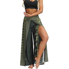 Plustrong Womens Slit Wide Leg Pants Casual Hippie Beach Boho Pilate Flowy Palazzo Yoga Pants