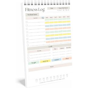Fitness Workout Journal Log Book for Men & Women - Wellness Tracker Planner Notebook with Privacy Cover - Track Exercises, Cardio, Weight, Sleep, Water & More - 50 Thick 5.5 x 8.5 Spiral Bound Sheets