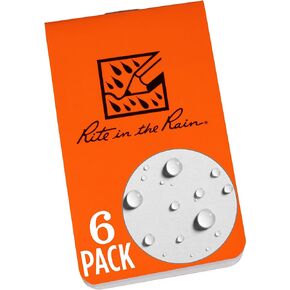 Rite in the Rain Weatherproof On The Go Wallet Notebook, 2" x 3.375", Tan Cover, Blank Pages, 6 Pack (No. OTG971TL)