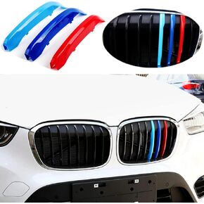 Exact Fit ///M-Colored Grille Insert Trims Compatible With BMW 2009-2015 E84 X1 Accessories for w/Standard 7-Beams Kidney Grille